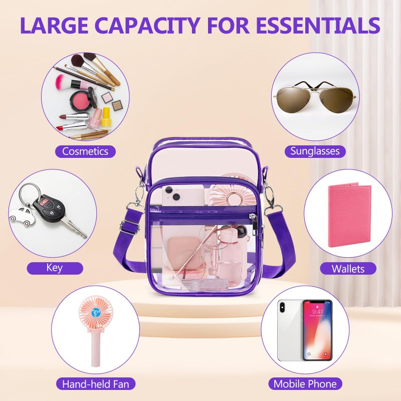 Blvornl Clear Crossbody Bag with Adjustable Shoulder Strap, Stadium Approved PVC Clear Purse Bag with Front Pocket, Clear Messenger Bag for Women and Men for Sports Events (Purple) - Image 5